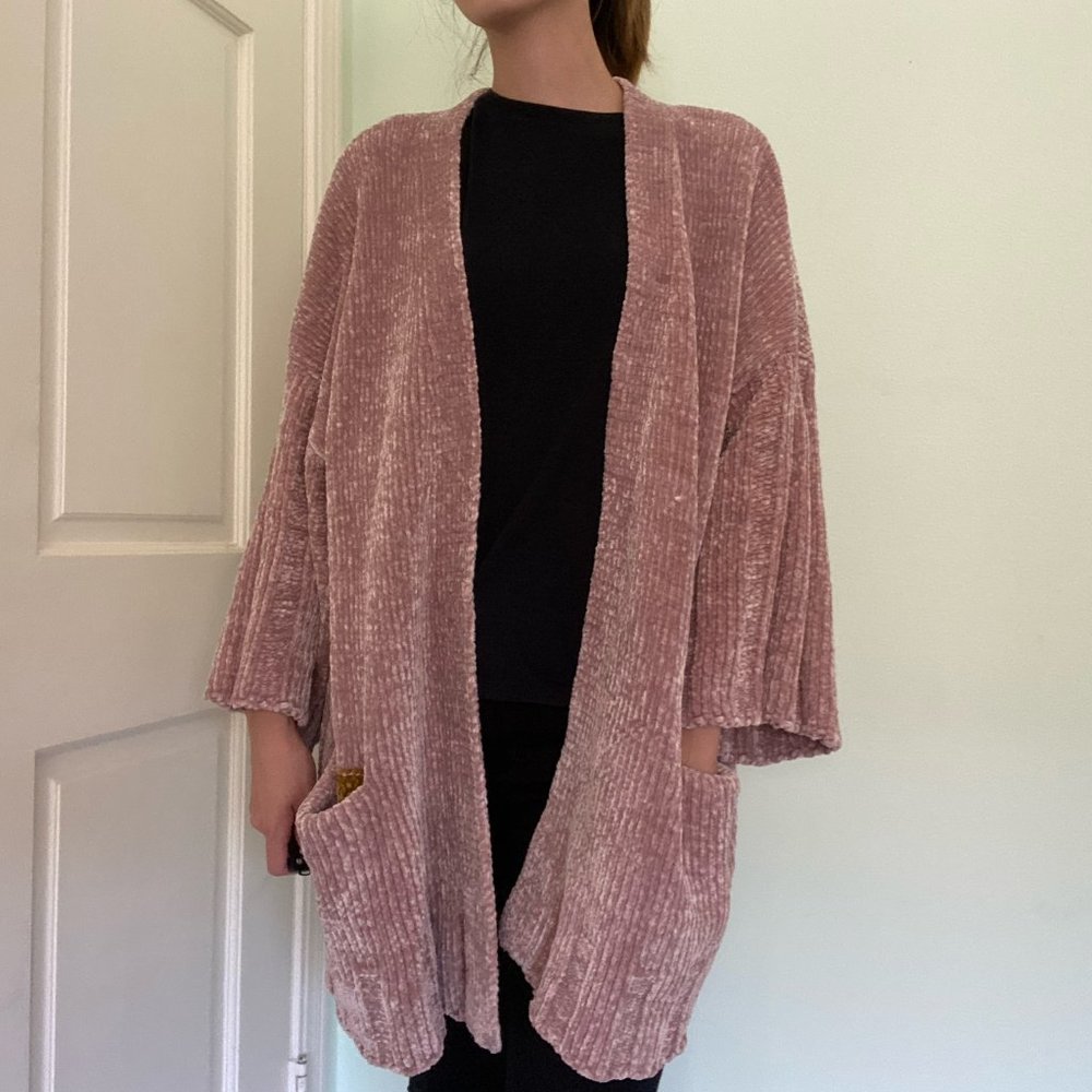 Free People Chunky Mauve Chenille Cardigan - Picture 4 of 5